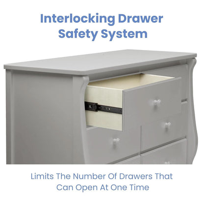 Six Drawer Dresser In Grey With Interlocking Drawers