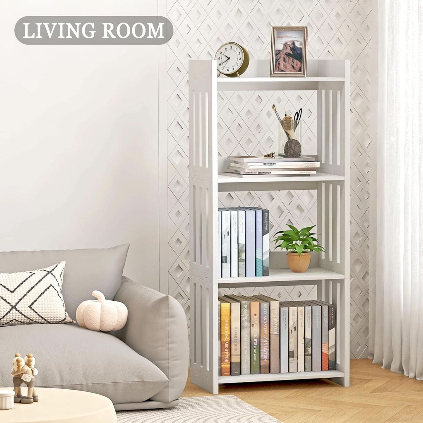 4 Tier White Bookshelf Ideal For Small Spaces Storage Room