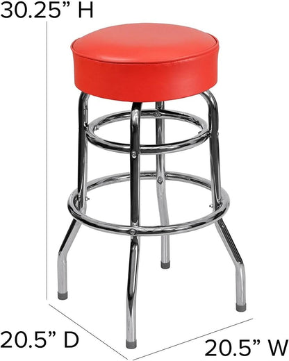 Bruno 2 Pack Chrome Barstool With Red Seat Double Ring
