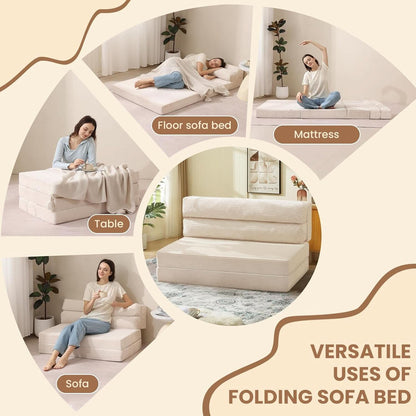 Corduroy Convertible Folding Sofa Bed With Mattress