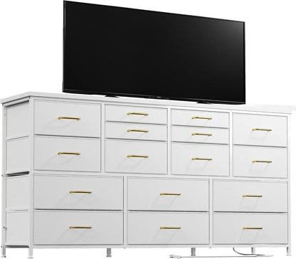White Dresser TV Stand With Power Outlet And USB 51In Wide