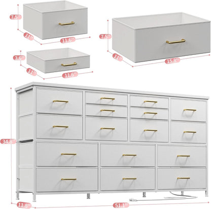 White Dresser TV Stand With Power Outlet And USB 51In Wide