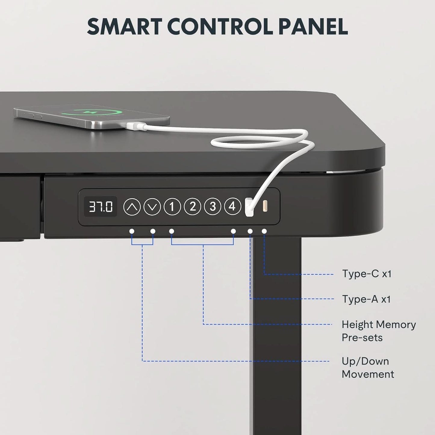 Electric Standing Desk With USB Ports And Drawer Storage