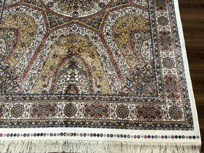 Turkish Silk Rug 5 x 7.6, Dome Design, Bamboo Silk, New