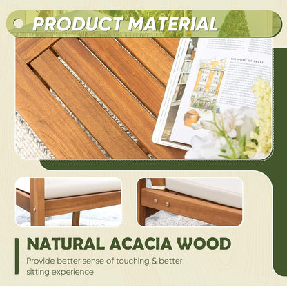 Acacia Wood 4 Piece Patio Conversation Set With Cushions