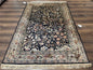 Silk Rug 4x6, Black and Cream, Floral & Bird Pictorials, Fine 330 KPSI, Sino Persian Rug