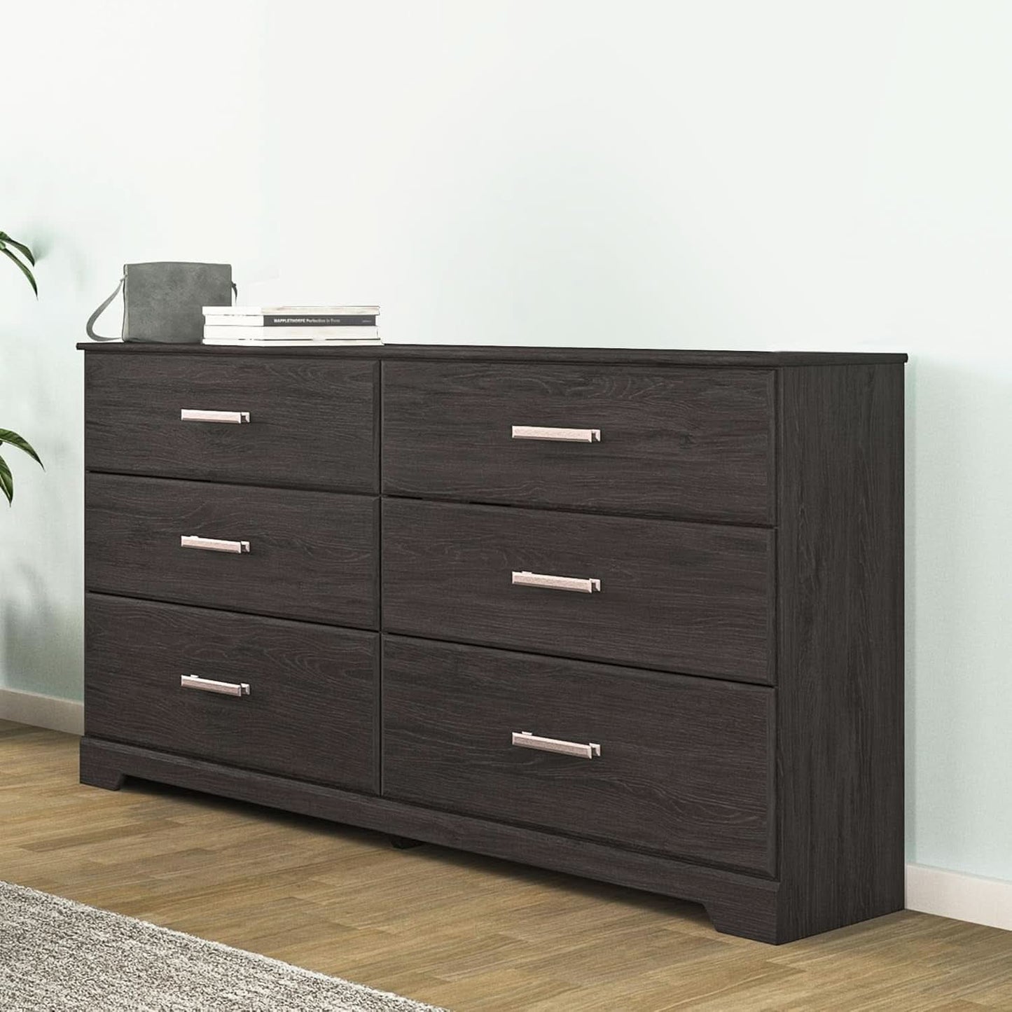 Six Drawer Dresser With Black Matte Engineered Wood