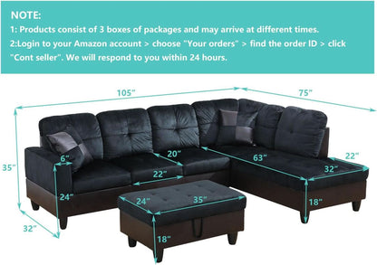 Midnight Blue 105 Inch L Shaped Sectional Sofa With Ottoman