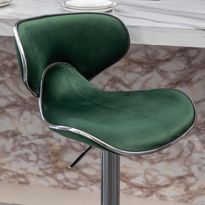 Green Velvet Upholstered Adjustable Swivel Bar Stools Set 2