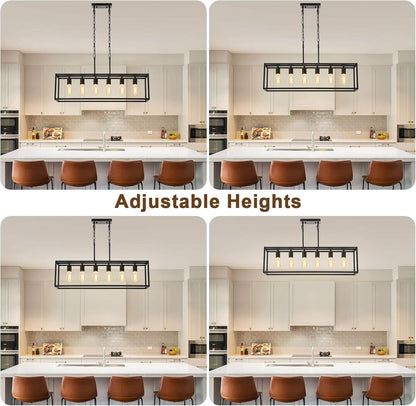 Six Light Black Linear Chandelier With Adjustable Height
