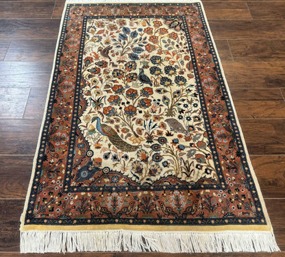 Small Pak Persian Rug 3x5, Peacock Birds Floral
