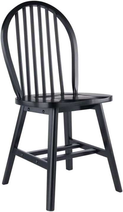 Windsor Dining Chair Set Solid Wood Black Finish 2 Pack