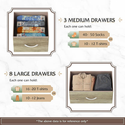 Tall Fabric Dresser Storage Tower 11 Drawer Greige Bedroom
