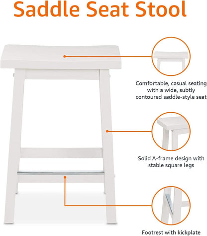 Solid Wood Saddle Seat Counter Height Bar Stool White 24 Inch Set Of 2