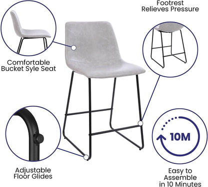 Reagan 24 Inch LeatherSoft Counter Height Bar Stools Set Of 2 Light Gray