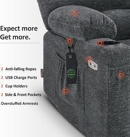 Dark Grey Power Lift Recliner With Massage And USB Charging