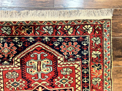 Antique Turkish Sparta Rug 3x4, Geometric Caucasian Pattern, Vintage Handmade Tribal Wool Carpet