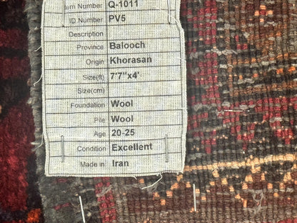 Persian Turkoman Tribal Rug 4x8, Handmade Vintage Wool Carpet, Red, Bohemian Rug