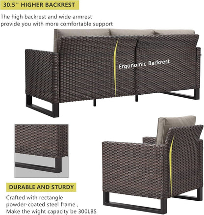 Seven Piece Outdoor Wicker Patio Furniture Set With Swivel Rockers
