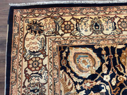 Pak Persian Bidjar Rug 10x13, Midnight Blue and Tan Pakistani Carpet