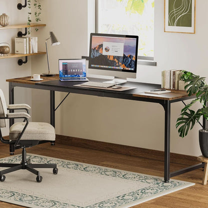 80 Inch Rustic Brown And Black Gaming Desk With Storage