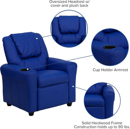 Vana Vinyl Kids Recliner Blue With Cup Holder And Headrest
