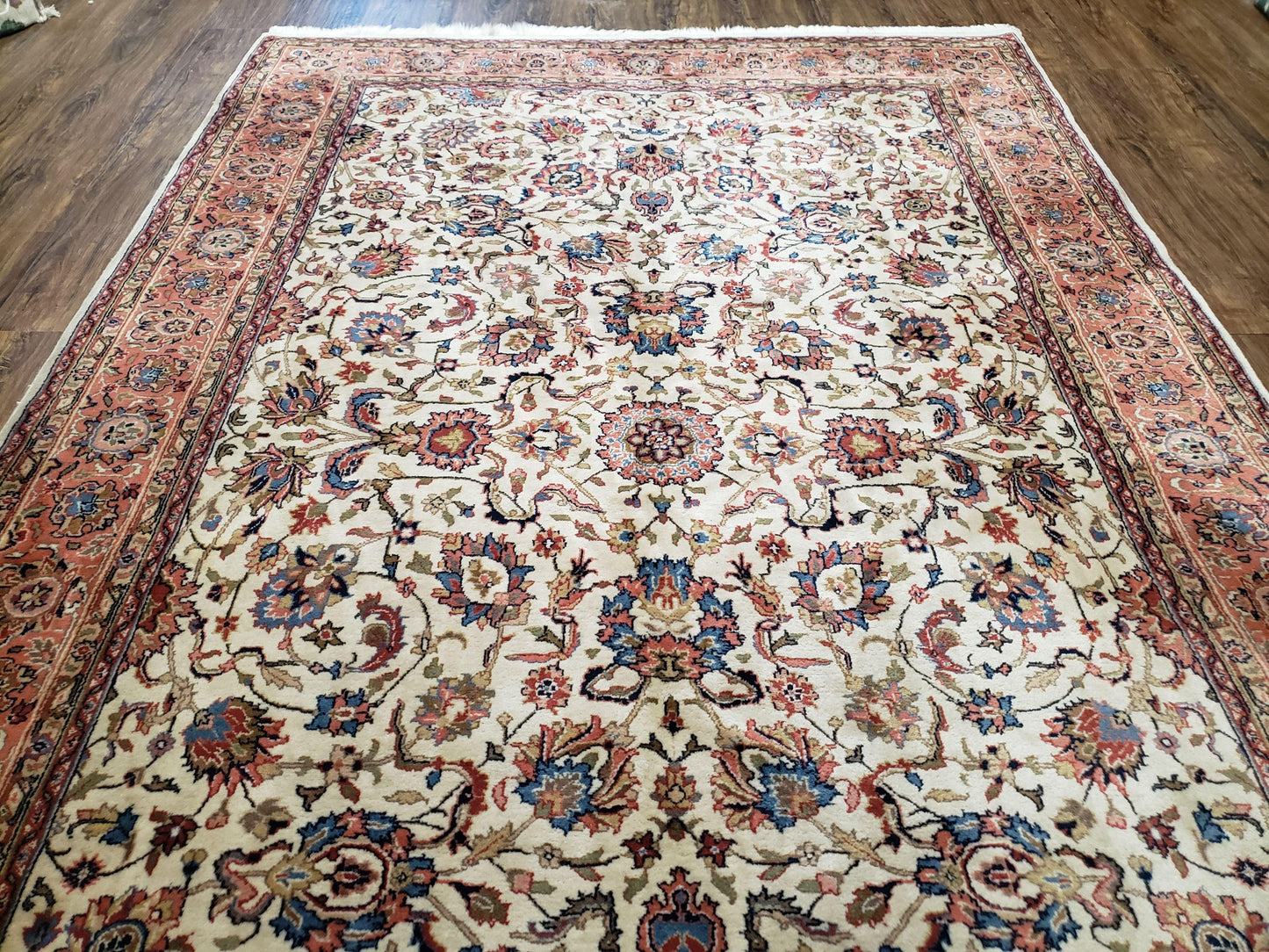 6x9 Top Quality Handmade Wool Area Rug Floral Allover Carpet Veg Dyes Beige