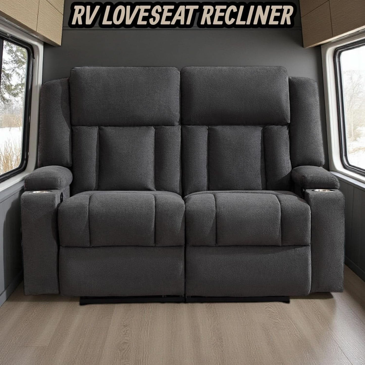 Dark Gray Two Seat Recliner Loveseat With Cup Holders