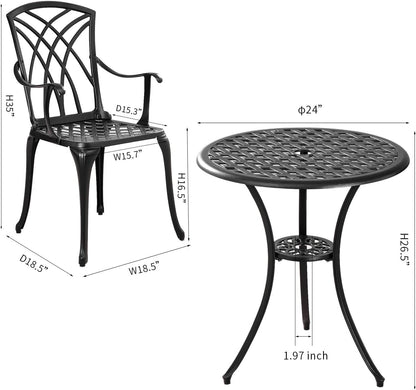 Outdoor Cast Aluminum Bistro Set 3 Piece Table And 2 Chairs Black
