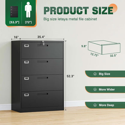 4 Drawer Metal Lateral File Cabinet With Lock For Office