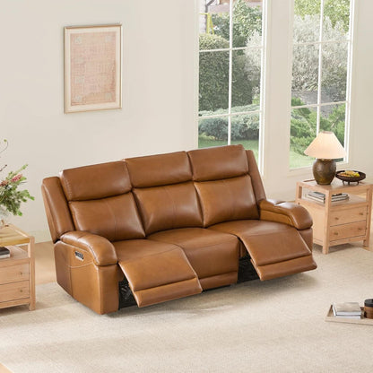 Genuine Leather Power Recliner Sofa 3 Seater USB Ports