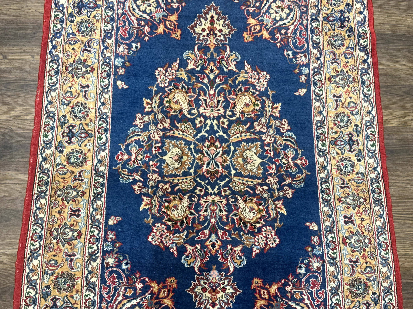 Blue Persian Qum Rug 3.6 x 5, Floral Medallion, Fine 310 KPSI