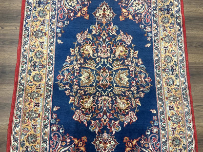 Blue Persian Qum Rug 3.6 x 5, Floral Medallion, Fine 310 KPSI