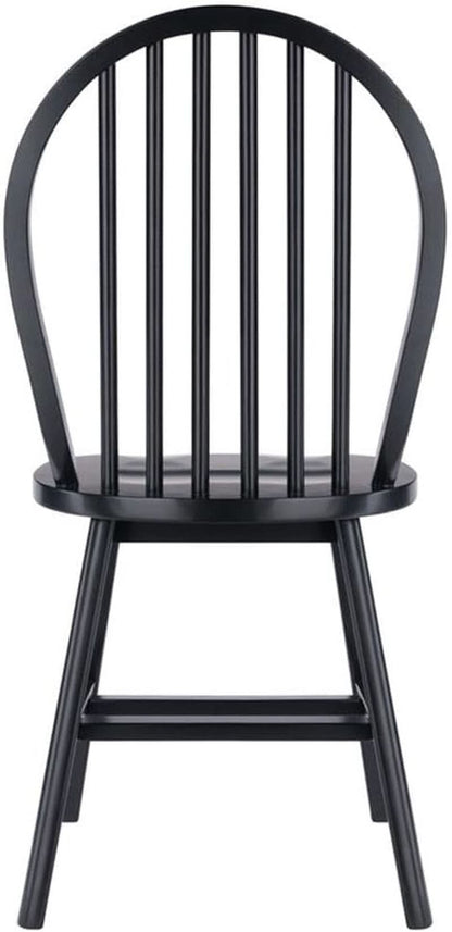 Windsor Dining Chair Set Solid Wood Black Finish 2 Pack