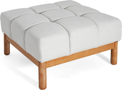Square White Upholstered Ottoman Featuring Dense Foam