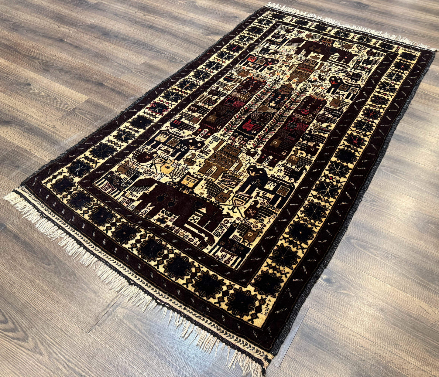 Persian Baluch Tribal Rug 4x6, Human and Bird Pictorials, Vintage, Wool, Collectible