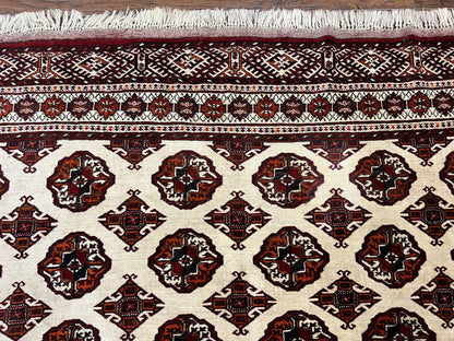 Persian Turkoman Rug 7x8, Almost Square Rare, Hand Knotted, Yamud, Bohemian Rug, Handmade Tribal Rug, Cream Red, Handmade Oriental Carpet