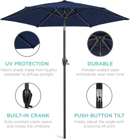 7.5ft Navy Patio Umbrella Tilt Crank Steel Pole Outdoor