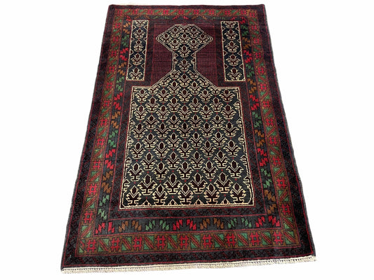 3x5 New Vintage Handmade Wool Rug Tribal Balouch Turkoman Prayer Rug Veggie Dyes