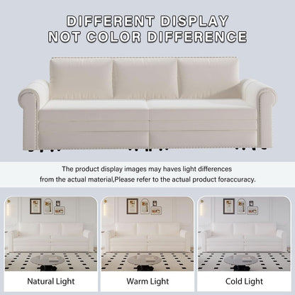 King Size Multifunctional Sleeper Sofa Beige Velvet