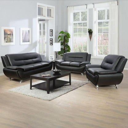 3 Piece Black Sofa Set Modern Living Room Couch Set Sofa Loveseat Chair For Home Decor