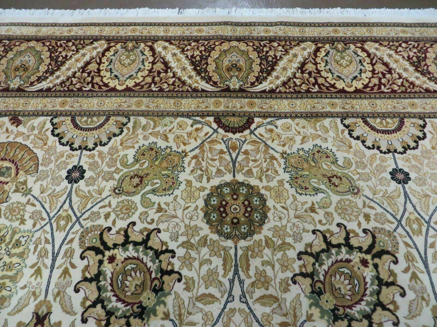 9' X 12' Vintage Handmade Wool Rug Pakistani Floral Design Nice Vegetable Dye
