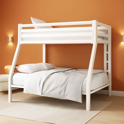 Metal Loft Bunk Bed Twin Over Full Size With Guardrail And Ladder Cream White