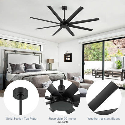 65 Inch Matte Black Ceiling Fan With Remote Quiet DC Motor