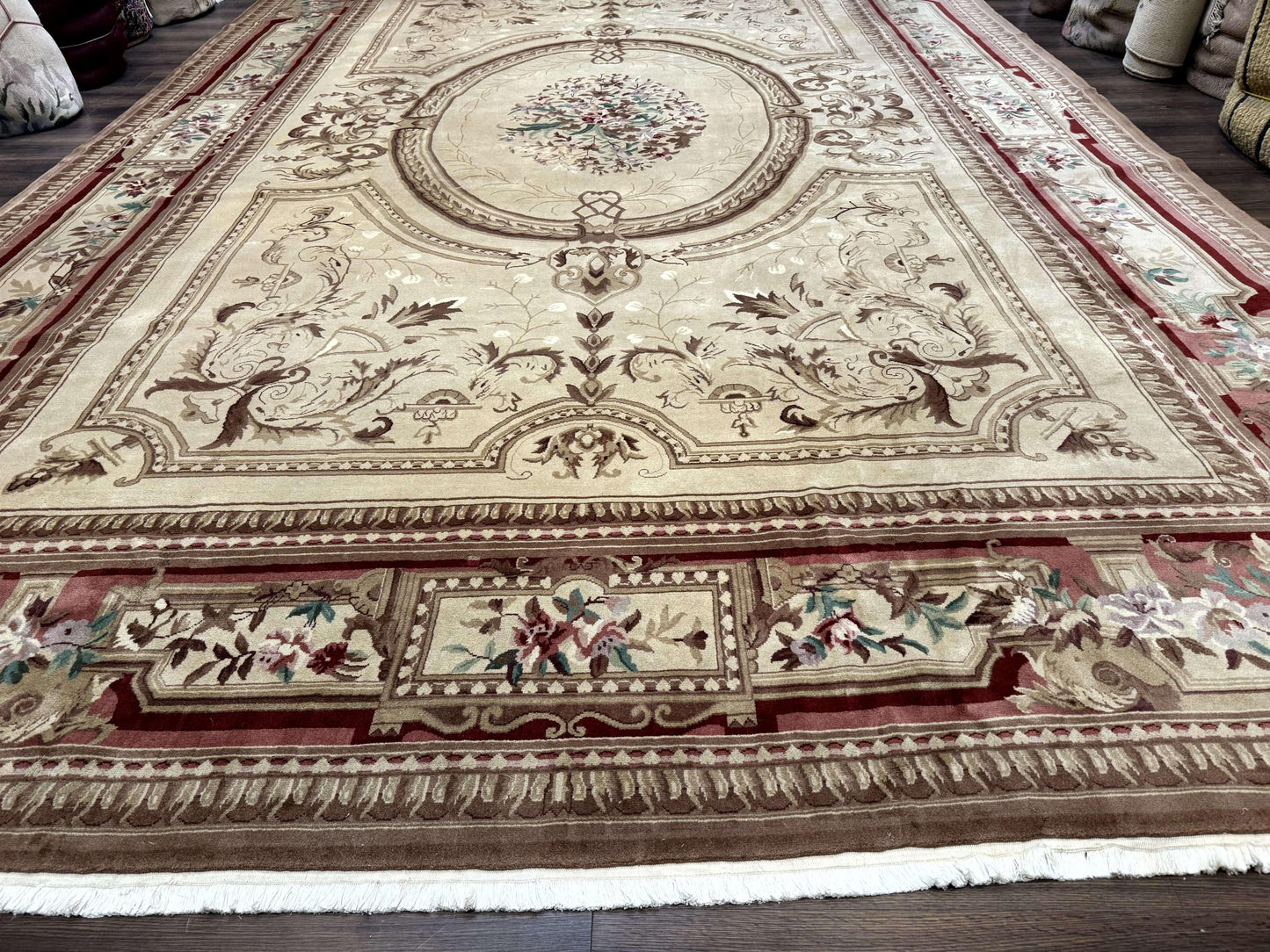 Palace Size Aubusson Rug 12x18, Extra Large, French European Carpet, Soft Wool Pile, Elegant