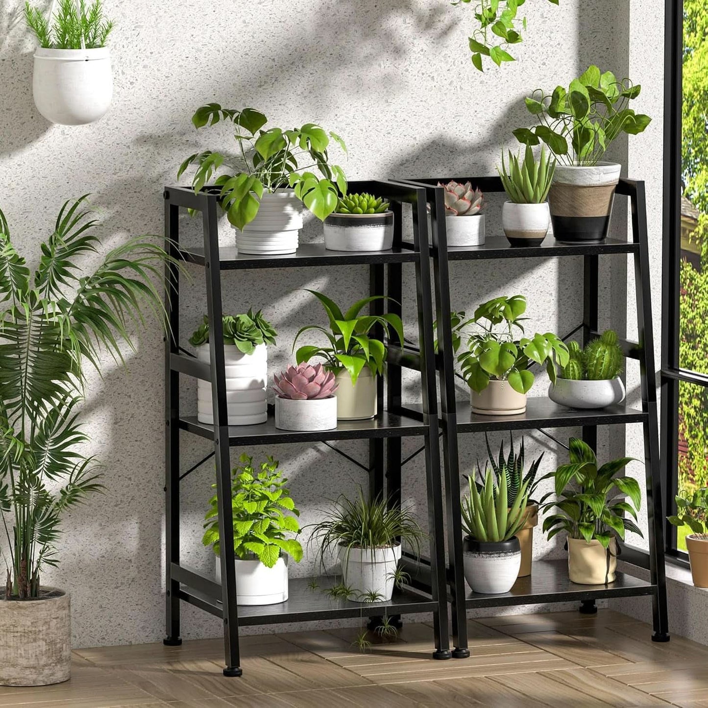 3 Tier Bookshelf Black Steel Frame For Living Room
