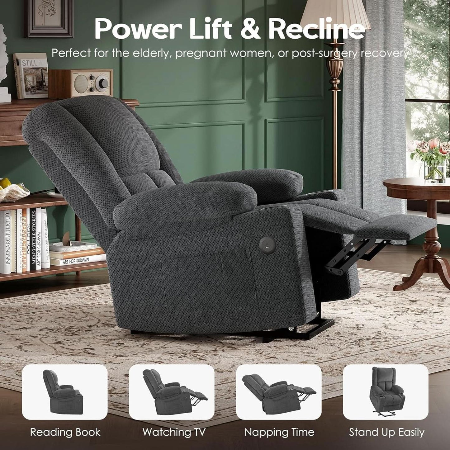Power Lift Recliner Chair With Massage And Heat USB Ports