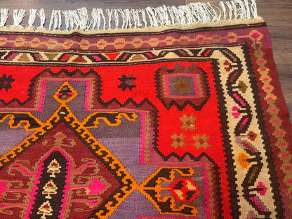 Persian Kurdish Zarand Kilim Rug 5x9, Red, Geometric Medallions, Wide Runner