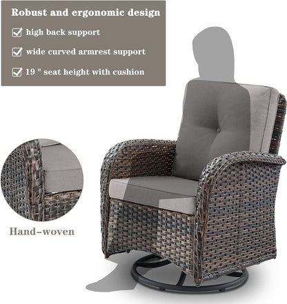 Brown Wicker Swivel Patio Set 2 Chairs Glass Table