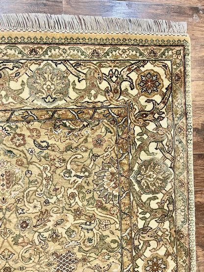 Indo Mahal Rug 8x10, Indian Jaipur Rug 8 x 10 ft, Wool Indo Persian Carpet, Handmade Traditional Floral Area Rug, Olive Green, Vintage Rug